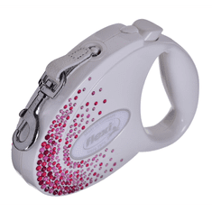 Flexi Glam Splash M/5m Csévélő szalagos kutyapóráz - Rózsaszín kristályos/Fehér (FL-2236)