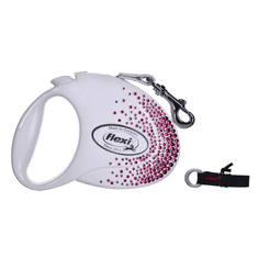 Flexi Glam Splash M/5m Csévélő szalagos kutyapóráz - Rózsaszín kristályos/Fehér (FL-2236)