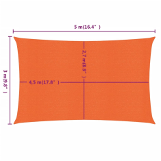Vidaxl narancssárga négyszögletű HDPE napvitorla 160 g/m² 3x5 m