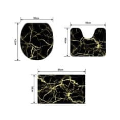 Netscroll 3 részes fürdőszobai szőnyegkészlet, elegáns fürdőszobai szőnyeg márványmintával, puha és kényelmes szőnyegek, FlannelSet, fekete