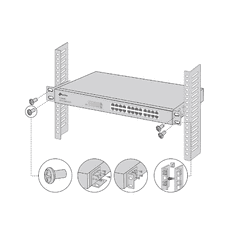 TP-LINK RackMount Kit-19 a kapcsoló rackbe való beszereléséhez, rövid