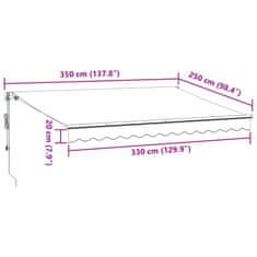 Vidaxl burgundi vörös automata behúzható napellenző 350 x 250 cm 3310183