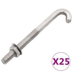 Vidaxl 25 szett hornyos J-csavar anyával és alátéttel M8 x 120 mm 144514