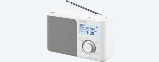 SONY XDR-S61DW hordozható FM/DAB rádió, fehér, többsoros, fehér háttérvilágítású kijelző. 5 memóriagomb.