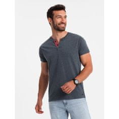 OMBRE Férfi kerek nyakú póló henley sötétkék MDN126072 XL