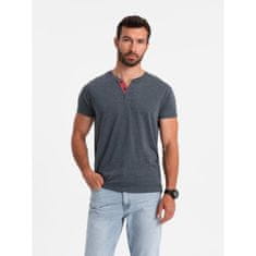 OMBRE Férfi kerek nyakú póló henley sötétkék MDN126072 XL