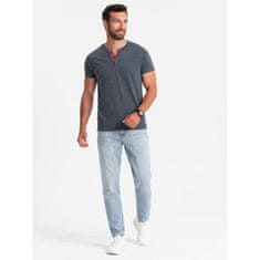 OMBRE Férfi kerek nyakú póló henley sötétkék MDN126072 XL