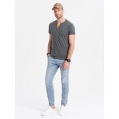 OMBRE Férfi kerek nyakú póló henley sötét szürke MDN126073 S