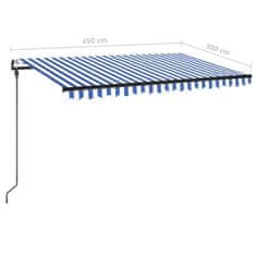 Vidaxl kék/fehér automata szélérzékelős és LED-es napellenző 450x300cm 3069131