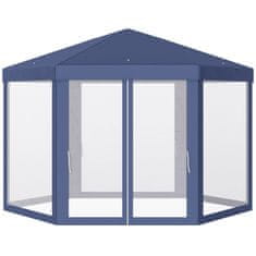 OUTSUNNY Pavilion Kerti Pavilon Szúnyoghálóval, Hatszögletű, Poliészter+Fém, Kék, 195X250X250Cm 