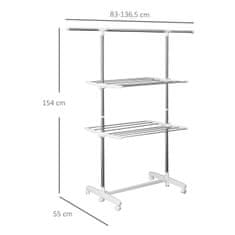 HOMCOM Mobil Ruha Szellőző Szárítógép Torony Oldalsó Szárnyai 2 Szinten Összecsukhatók (2 Szint) 