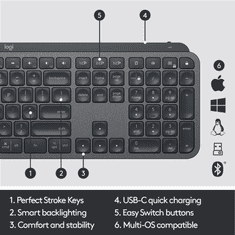 Logitech MX Keys Bluetooth Angol (US) (920-009415)