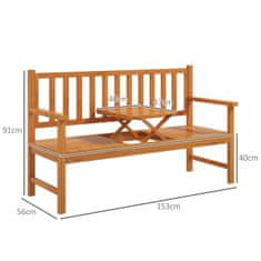 OUTSUNNY Garden Bench 3 Személyes Pad Asztali Kartámasz Fa Pad 280Kg-Ig Erkély Terasz Világosbarna 153X56X91Cm 