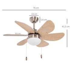 HOMCOM Mennyezeti Ventilátor Led Világítással 16 W Mennyezeti Lámpa Ventilátor Függőlámpával 6 Megfordítható Lapáttal Nappalihoz Bükk 