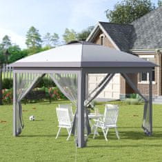 OUTSUNNY Gazebo 3,3X3,3 M Összecsukható Pavilon Led Usb Pop-Up Mesh Oldalfalak Napvédő Táska Oxford Szürke 