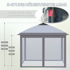 OUTSUNNY Gazebo 3,3X3,3 M Összecsukható Pavilon Led Usb Pop-Up Mesh Oldalfalak Napvédő Táska Oxford Szürke 