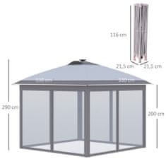 OUTSUNNY Gazebo 3,3X3,3 M Összecsukható Pavilon Led Usb Pop-Up Mesh Oldalfalak Napvédő Táska Oxford Szürke 