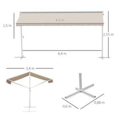 OUTSUNNY Napfényes Álló Napellenző Kerti Napellenző Összecsukható Karral, Belső Udvar Bézs 4,5X3,4 M 