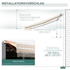 OUTSUNNY Napfényes Napellenző Összecsukható Karú Napellenző Napvédő Erkély Krém Fehér 2,95X2,5 M 