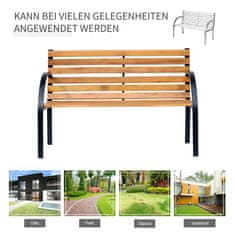 OUTSUNNY Garden Bench Park Bench 2 Személyes Kerti Acél + Natúr Fenyőfa 122 X Mé 60 X Ma 83 Cm 