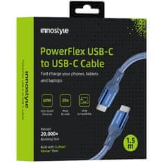 Innostyle INNOSTYLE POWERFLEX USB-C GYORS TÖLTŐ KÁBEL IPHONE SAMSUNG 3A 60W KEVLÁR 2M KÉK