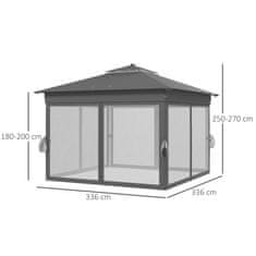 OUTSUNNY Napfényes Összecsukható Pavilon Kb 3 X 3 M, Pavilon Led-Es, 4 Hálós Függönnyel, Oldalfal, Kerti Pavilon Vizes Táskával, Dupla Tető, Hordtáska, Sötétszürke. 