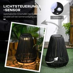 OUTSUNNY Solar Light Rattan Vízálló Útvilágítás Fényérzékelővel, Automatikus Led Kerti Lámpa, Kültéri Lámpa, Fekete, Fém 