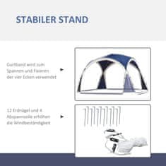 OUTSUNNY Dome Sátor, Kerti Sátor, Dome Pavilon 6-8 Fő Részére, Sátor, Buli Sátor Udvarra, Erkély, Poliészter, Kék, 3,5 X 3,5 X 2,22 M 