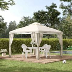 OUTSUNNY Garden Gazebo 3X3X2,6M Pavilon Kerti Sátor 4 Oldalfallal, Időjárásálló, Fém + Poliészter, Krémfehér 