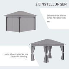 OUTSUNNY Pavilon Kerti Pavilon 4 X 3 M Kerti Sátor Sátor Parti Sátor 4 X Oldalpanellel Alumínium Poliészter Szürke 