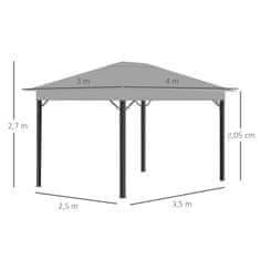 OUTSUNNY Pavilon Kerti Pavilon 4 X 3 M Kerti Sátor Sátor Parti Sátor 4 X Oldalpanellel Alumínium Poliészter Szürke 