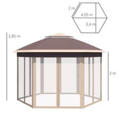 OUTSUNNY Garden Gazebo Összecsukható Pavilon 4X4M Pop-Up Sátor Hordtáskával, 6 Oldallappal, Dupla Tetővel, Hatszögletű, Bézs+Khaki 