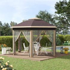 OUTSUNNY Garden Gazebo Összecsukható Pavilon 4X4M Pop-Up Sátor Hordtáskával, 6 Oldallappal, Dupla Tetővel, Hatszögletű, Bézs+Khaki 