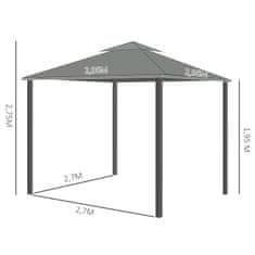 OUTSUNNY Napfényes Kerti Pavilon Pavilon 2,96 X 2,96 M-Es Kerti Sátor Dupla Tetővel Sátor Buli Sátor 4 X Oldalpanellel Szúnyogháló Alumínium Poliészter 