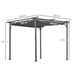 OUTSUNNY Pergola Vízálló Pavilon 3 X 3 M Terasz Előtető Tolótetővel, Uv Védelemmel A Kerti Fémhez Fekete + Szürke 