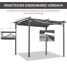 OUTSUNNY Pergola Vízálló Pavilon 3 X 3 M Terasz Előtető Tolótetővel, Uv Védelemmel A Kerti Fémhez Fekete + Szürke 