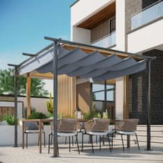 OUTSUNNY Pergola Vízálló Pavilon 3 X 3 M Terasz Előtető Tolótetővel, Uv Védelemmel A Kerti Fémhez Fekete + Szürke 