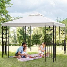 OUTSUNNY Garden Pavilion Leaf Design 2,95X2,95 M Acélvázas Duplatetős Partisátor Poliészter Krémfehér 