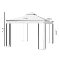 OUTSUNNY Garden Pavilion Leaf Design 2,95X2,95 M Acélvázas Duplatetős Partisátor Poliészter Krémfehér 