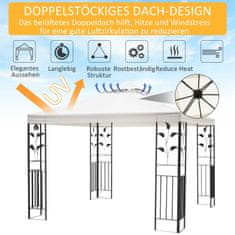 OUTSUNNY Garden Pavilion Leaf Design 2,95X2,95 M Acélvázas Duplatetős Partisátor Poliészter Krémfehér 