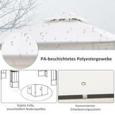 OUTSUNNY Garden Pavilion Leaf Design 2,95X2,95 M Acélvázas Duplatetős Partisátor Poliészter Krémfehér 