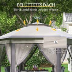 OUTSUNNY Garden Gazebo Összecsukható Pavilon 4 X 4 M Pop-Up Sátor Party Sátor Hordtáskával 6 Oldallappal, Duplatetős Hatszögletű Kávé + Bézs 