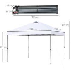 OUTSUNNY Garden Gazebo 2,95X2,95 M Összecsukható Pavilon Felugró Csapokkal És Kötéllel, Oxford Szövet, Uv Védelem, Fehér 