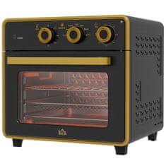 HOMCOM Mini Sütő 20L, Pizza Sütő Légkeveréses Funkcióval, Forró Levegős Sütő Tepsivel, Grillrács, 90-230°C, 1400 W Elektromos Mini Sütő 1 Órás Időzítővel 