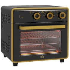 HOMCOM Mini Sütő 20L, Pizza Sütő Légkeveréses Funkcióval, Forró Levegős Sütő Tepsivel, Grillrács, 90-230°C, 1400 W Elektromos Mini Sütő 1 Órás Időzítővel 