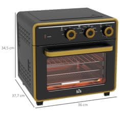 HOMCOM Mini Sütő 20L, Pizza Sütő Légkeveréses Funkcióval, Forró Levegős Sütő Tepsivel, Grillrács, 90-230°C, 1400 W Elektromos Mini Sütő 1 Órás Időzítővel 