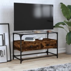 shumee füstös tölgy szerelt fa TV-szekrény üveglappal 80 x 35 x 51 cm