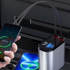 Netscroll Autós töltő 4 az 1-ben, lehetőség egyszerre négy különböző eszköz töltésére, 2x USB bemenet (USB-A, USB-C), 2x USB-C kábel, Android és iPhone készülékekhez, DualCharger