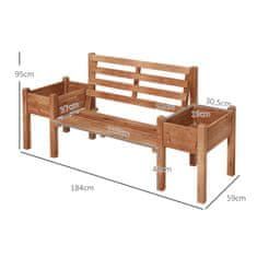 OUTSUNNY Napfényes Kerti Pad, 2 Személyes Pad, Fa Pad, Erkély Pad Virágládával, Kertbe, Teraszra, Terhelhetőség 240 Kg 