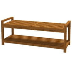 OUTSUNNY Napfényes Kerti Pad Kartámaszos Fapad Polcos 2 Személyes Parki Pad Erkélyre, Teraszra, Terhelhetőség 250 Kg-Ig, Teak, 118 X 40,5 X 46 Cm 